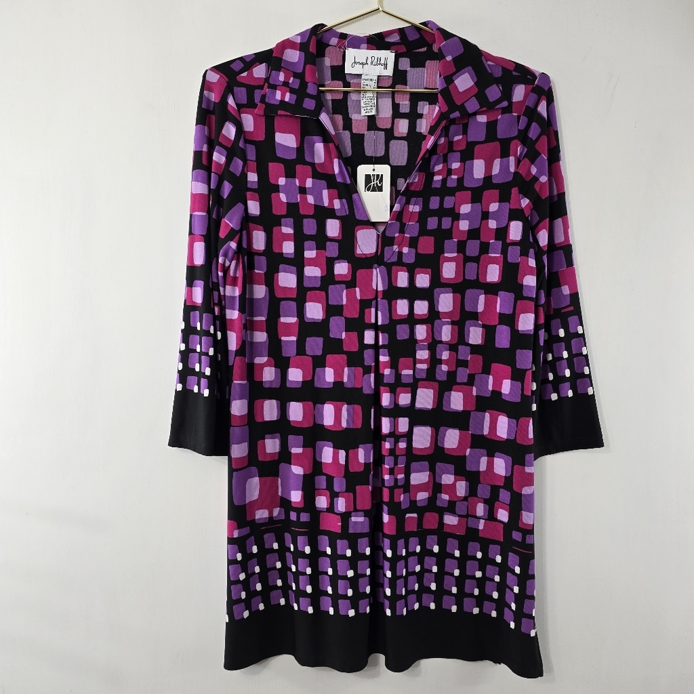 Joseph Ribkoff Johnny Collar Tunic Geometric Abstract Stretch Jersey Top NWT 8